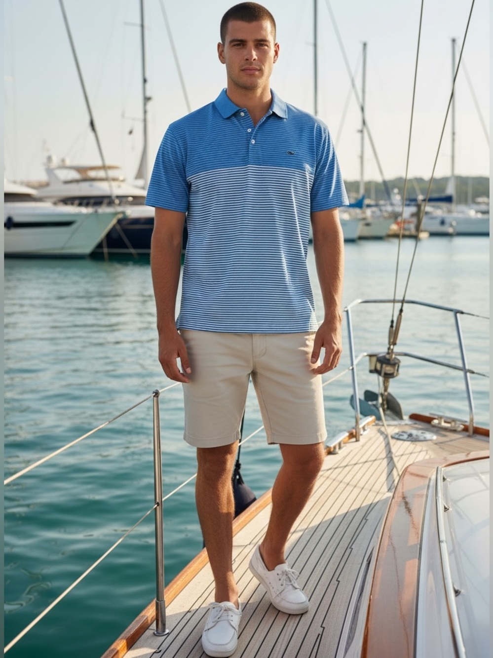 Vineyard Vines Men's “Newport Stripe” Performance Polo in Hull Blue